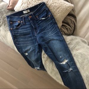 Madewell High-Waisted Blue Ripped Skinny Jeans